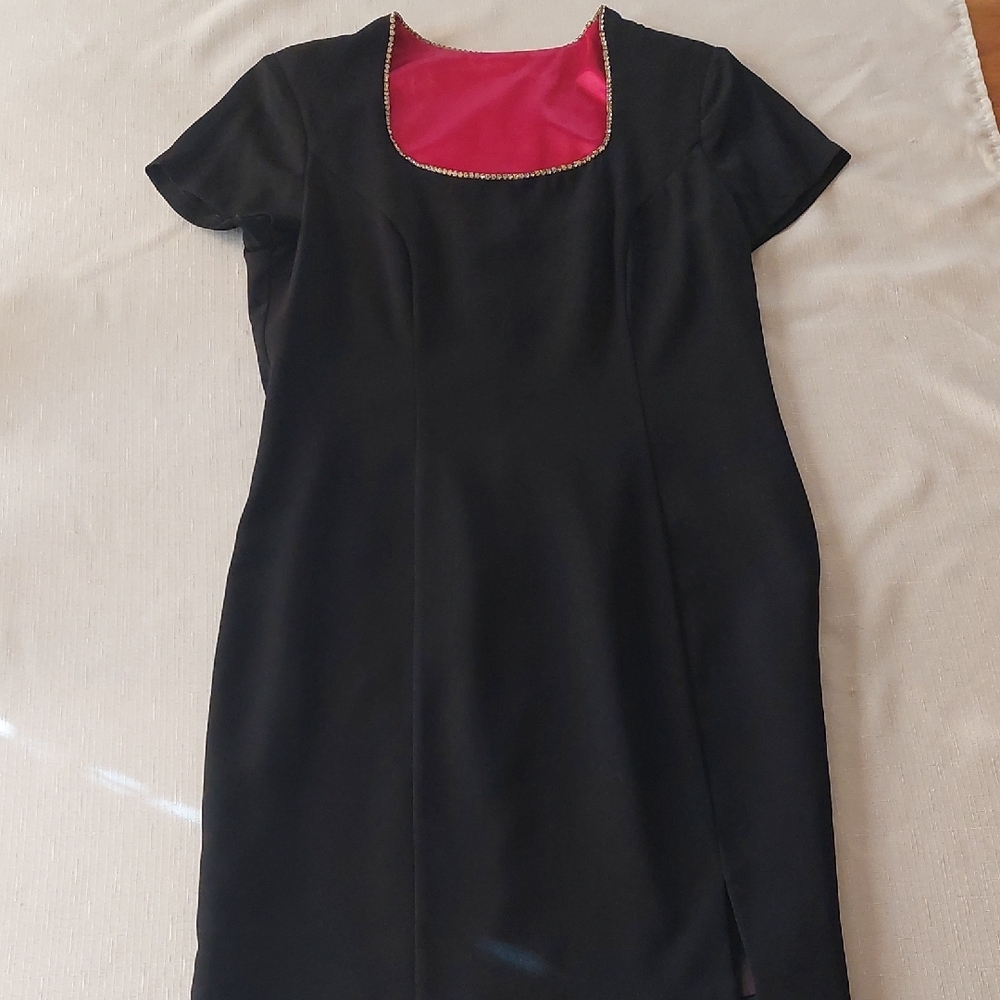 Chic Black Dress with Pink Accent